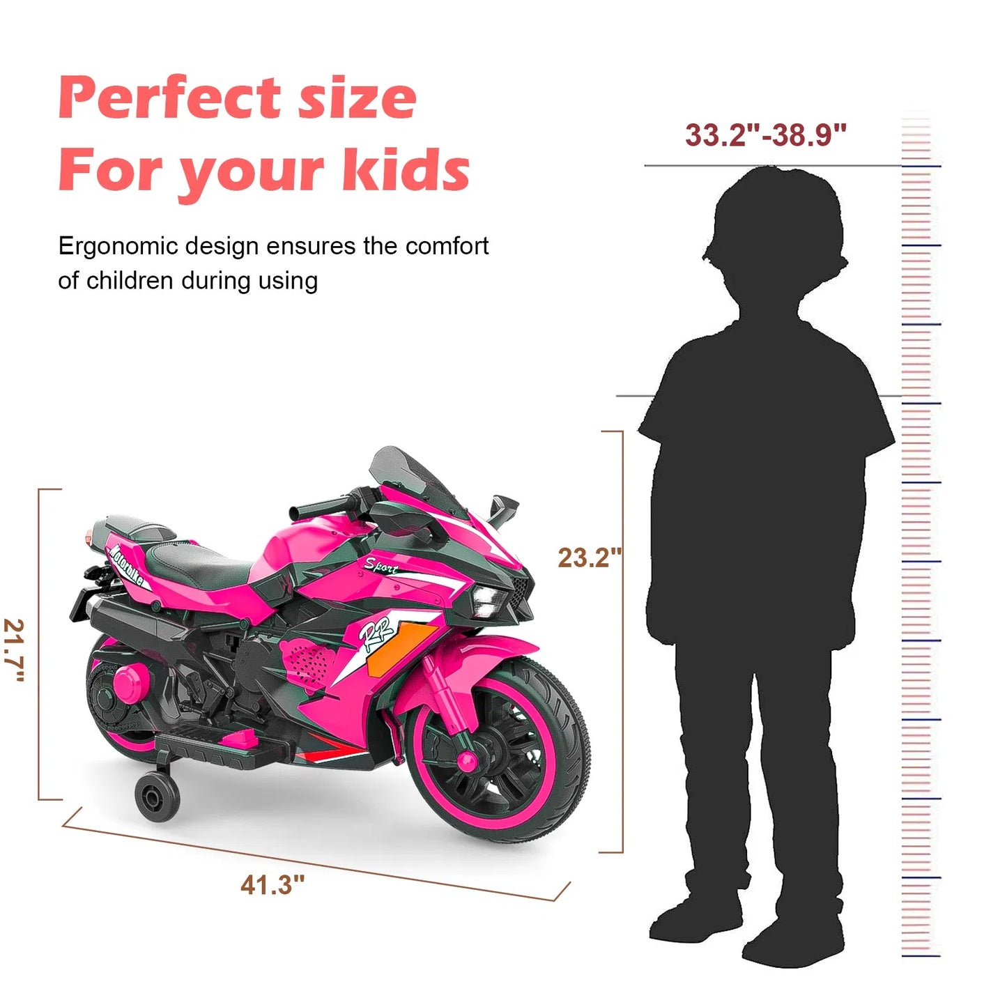 US Local Kids Powered Ride-ons Toy, Kids Motorcycle For 3-6 Years, 12V Electric Ride On Motorcycle With Light Wheel & Bluetooth Music-Pink