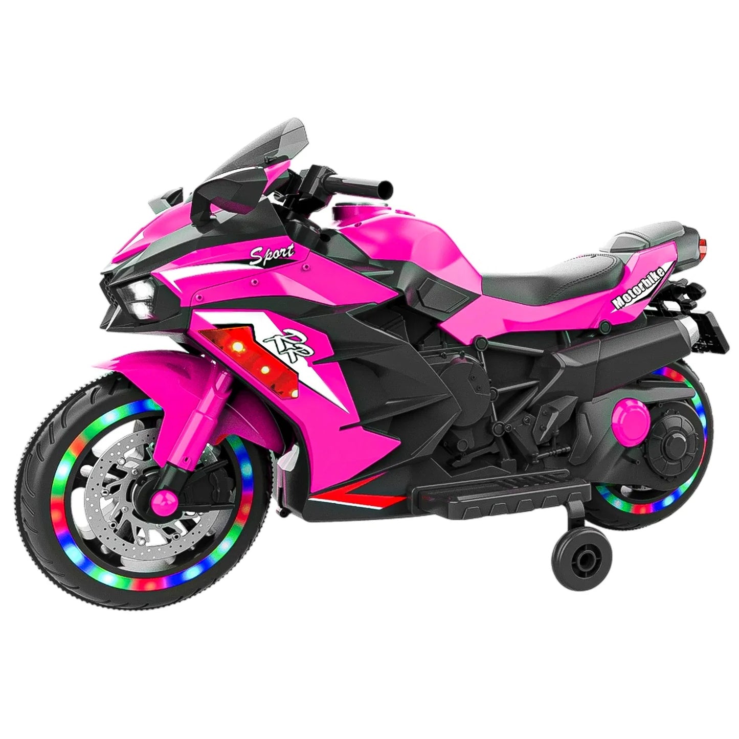 US Local Kids Powered Ride-ons Toy, Kids Motorcycle For 3-6 Years, 12V Electric Ride On Motorcycle With Light Wheel & Bluetooth Music-Pink