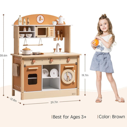 US Local Robud New Large Kids Toddlers Kitchen Playset Wooden Play Toy With Accessories