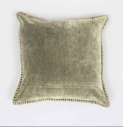 US Local Stonewashed Cotton Velvet Throw Pillow With Decorative Handstiched Edges-19X19inch