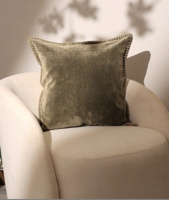 US Local Stonewashed Cotton Velvet Throw Pillow With Decorative Handstiched Edges-19X19inch