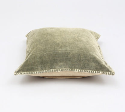 US Local Stonewashed Cotton Velvet Throw Pillow With Decorative Handstiched Edges-19X19inch