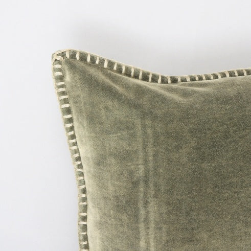 US Local Stonewashed Cotton Velvet Throw Pillow With Decorative Handstiched Edges-19X19inch