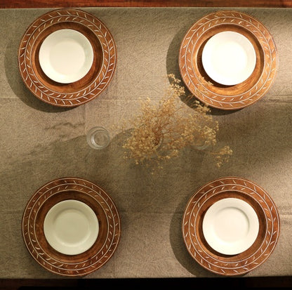 US Local Handcrafted 13inch Wood Charger Plate Wooden Dinning Placemat Artisan Wood Tableware