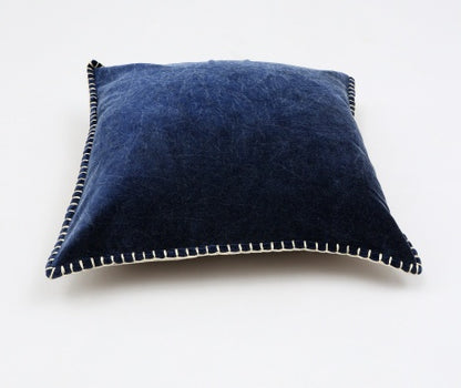 US Local Stonewashed Cotton Velvet Throw Pillow With Decorative Handstiched Edges-19X19 Inch