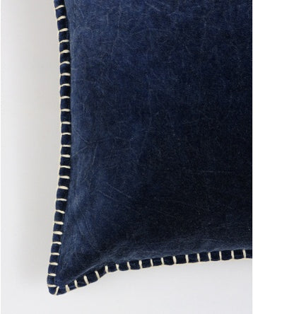 US Local Stonewashed Cotton Velvet Throw Pillow With Decorative Handstiched Edges-19X19 Inch