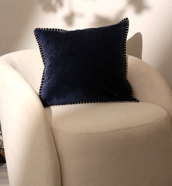 US Local Stonewashed Cotton Velvet Throw Pillow With Decorative Handstiched Edges-19X19 Inch
