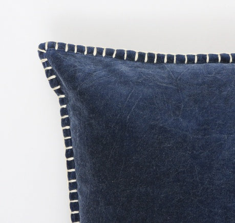 US Local Stonewashed Cotton Velvet Throw Pillow With Decorative Handstiched Edges-19X19 Inch