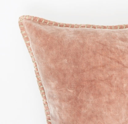 US Local Stonewashed Cotton Velvet Throw Pillow With Decorative Handstiched Edges-19X19 Inch