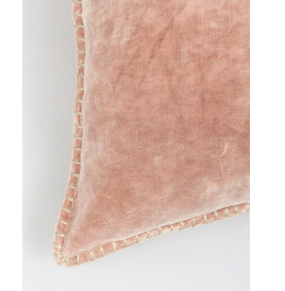 US Local Stonewashed Cotton Velvet Throw Pillow With Decorative Handstiched Edges-19X19 Inch