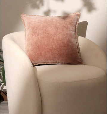 US Local Stonewashed Cotton Velvet Throw Pillow With Decorative Handstiched Edges-19X19 Inch