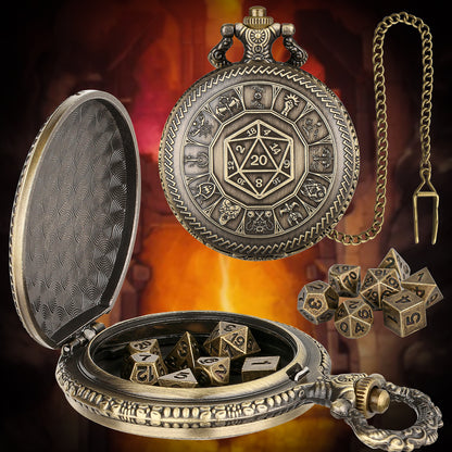 US Local Creative Retro Metal Center Dice Set, Steampunk Pocket Case, Equipped With 7 Mini DND Game Polyhedral Metal Dice, Enhancing RPG Gaming Experience, Providing Collectible Gifts For Board Game Players