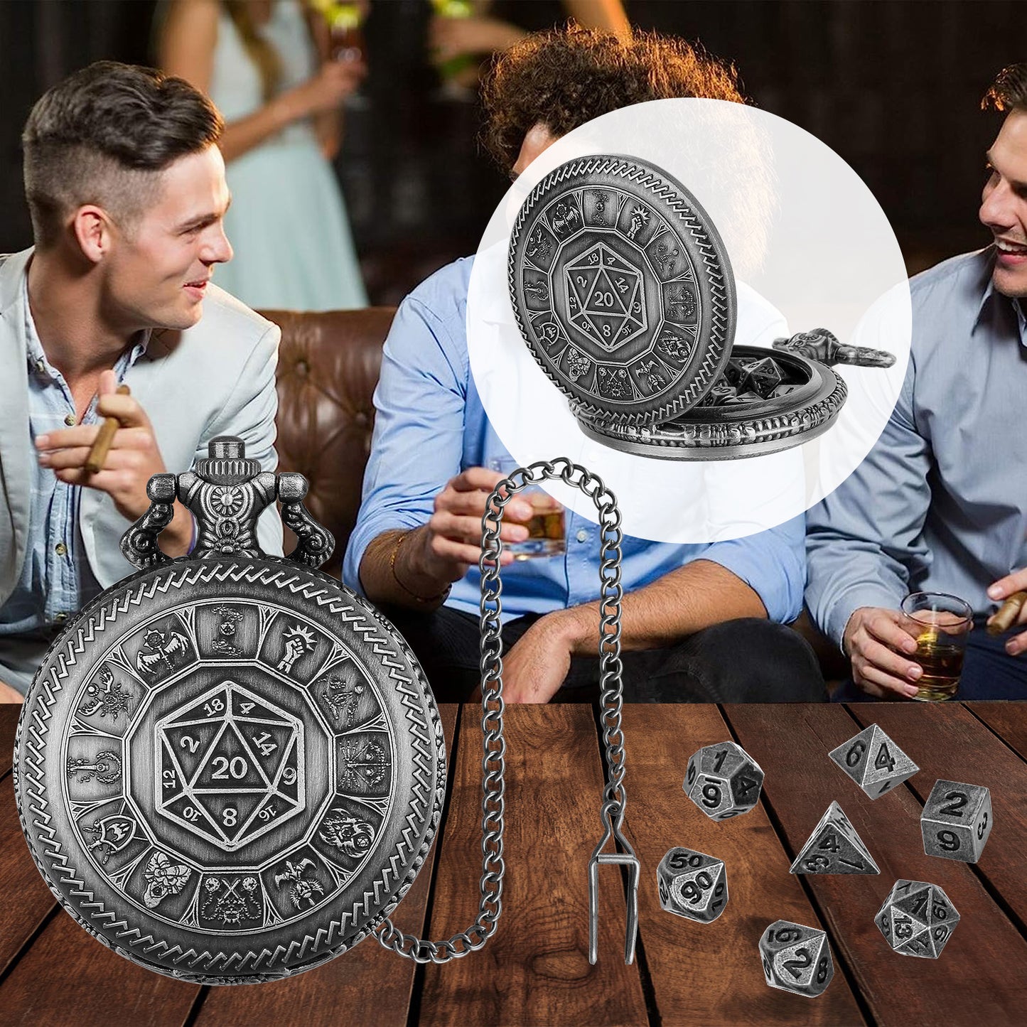 US Local Creative Retro Metal Center Dice Set, Steampunk Pocket Case, Equipped With 7 Mini DND Game Polyhedral Metal Dice, Enhancing RPG Gaming Experience, Providing Collectible Gifts For Board Game Players