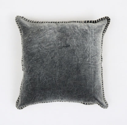 US Local Stonewashed Cotton Velvet Throw Pillow With Decorative Handstiched Edges-19X19 Inch