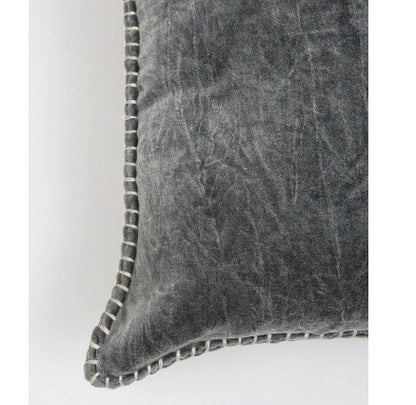 US Local Stonewashed Cotton Velvet Throw Pillow With Decorative Handstiched Edges-19X19 Inch