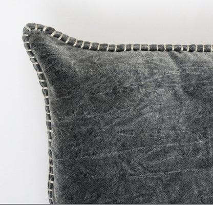 US Local Stonewashed Cotton Velvet Throw Pillow With Decorative Handstiched Edges-19X19 Inch