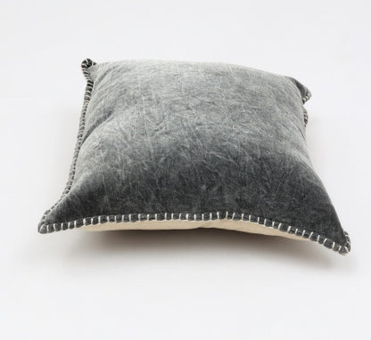 US Local Stonewashed Cotton Velvet Throw Pillow With Decorative Handstiched Edges-19X19 Inch