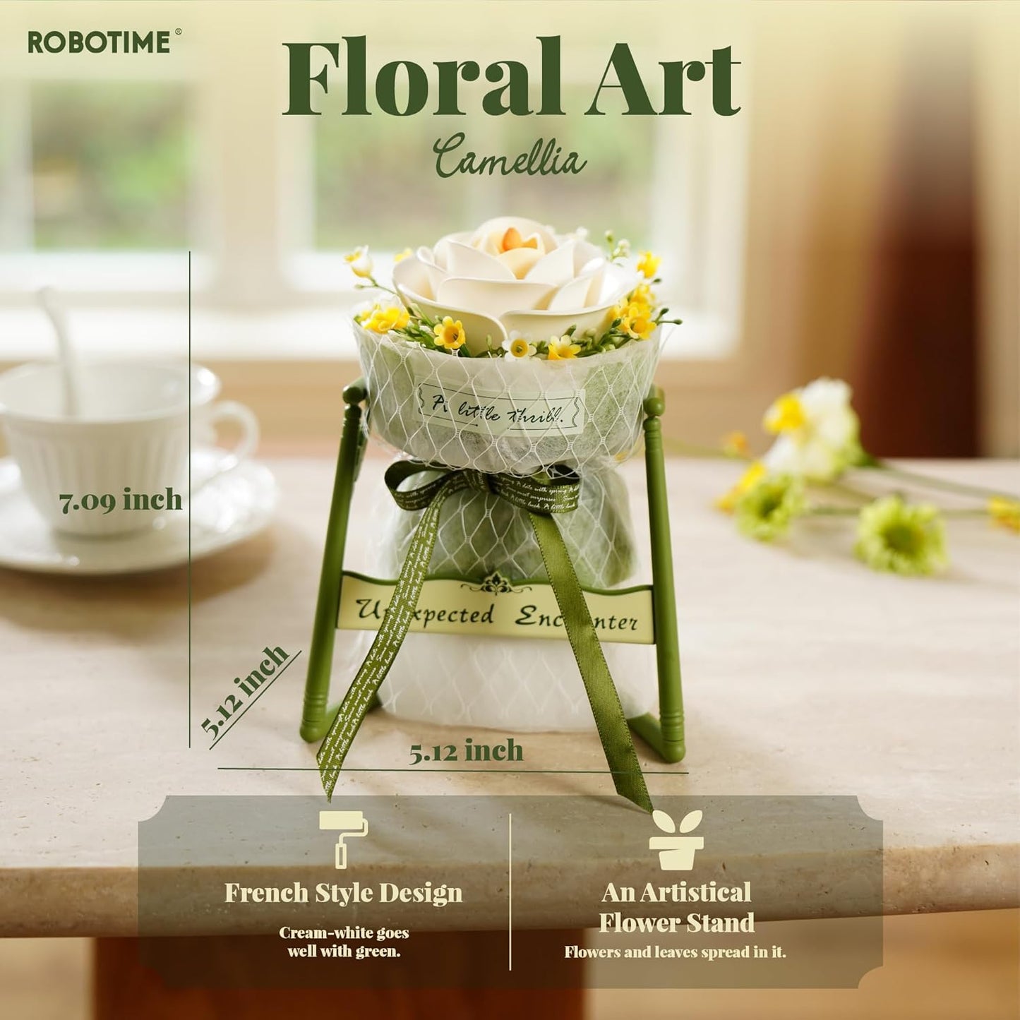 US Local ROBOTIME Artificial Flowers 3D Puzzle Model Kits Puzzles For Adults To Build, Decoration Home Decor Accessories Living Room Gifts For Women, Camellia