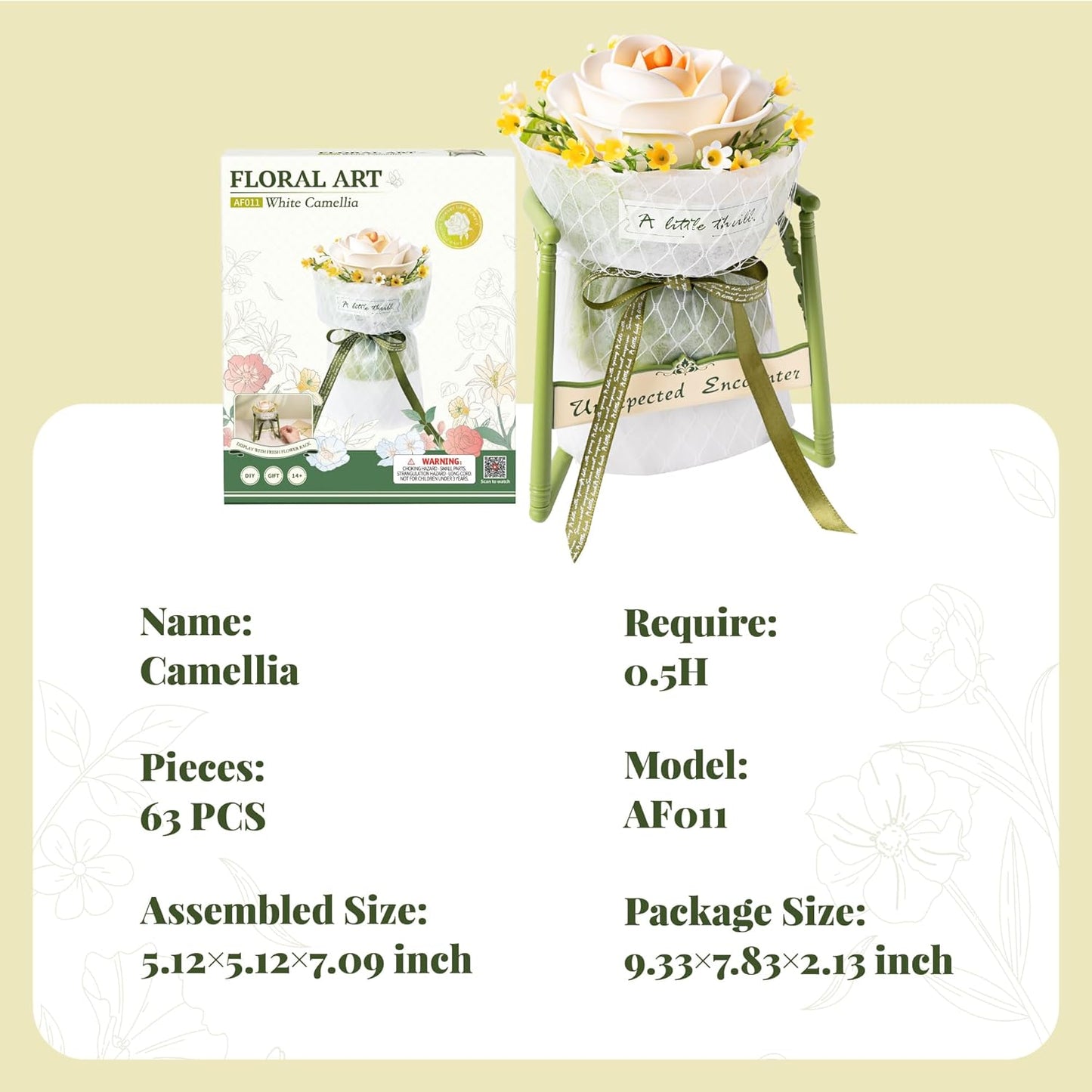 US Local ROBOTIME Artificial Flowers 3D Puzzle Model Kits Puzzles For Adults To Build, Decoration Home Decor Accessories Living Room Gifts For Women, Camellia
