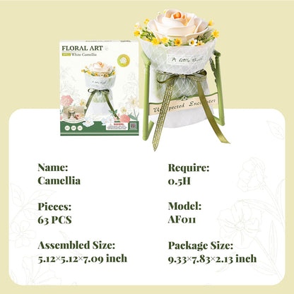 US Local ROBOTIME Artificial Flowers 3D Puzzle Model Kits Puzzles For Adults To Build, Decoration Home Decor Accessories Living Room Gifts For Women, Camellia