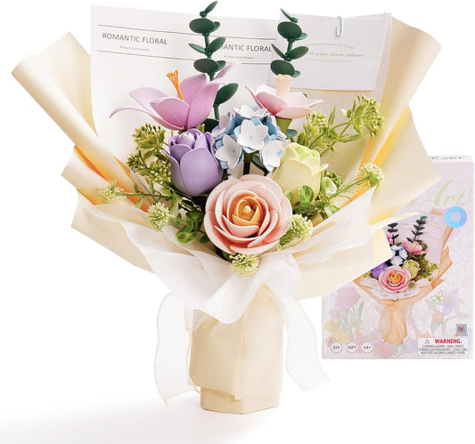 US Local ROBOTIME 3D Plastic Flower Puzzle, Spring Time Bouquet DIY Model Kits For Gift AF01J