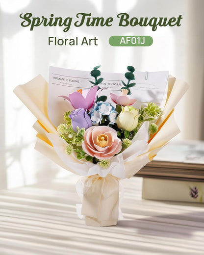 US Local ROBOTIME 3D Plastic Flower Puzzle, Spring Time Bouquet DIY Model Kits For Gift AF01J