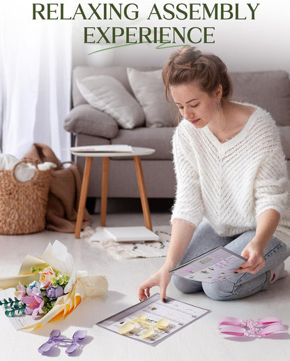 US Local ROBOTIME 3D Plastic Flower Puzzle, Spring Time Bouquet DIY Model Kits For Gift AF01J