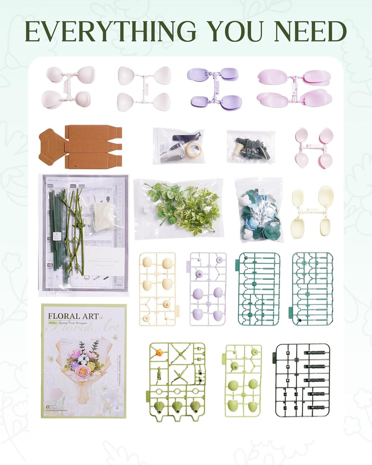 US Local ROBOTIME 3D Plastic Flower Puzzle, Spring Time Bouquet DIY Model Kits For Gift AF01J