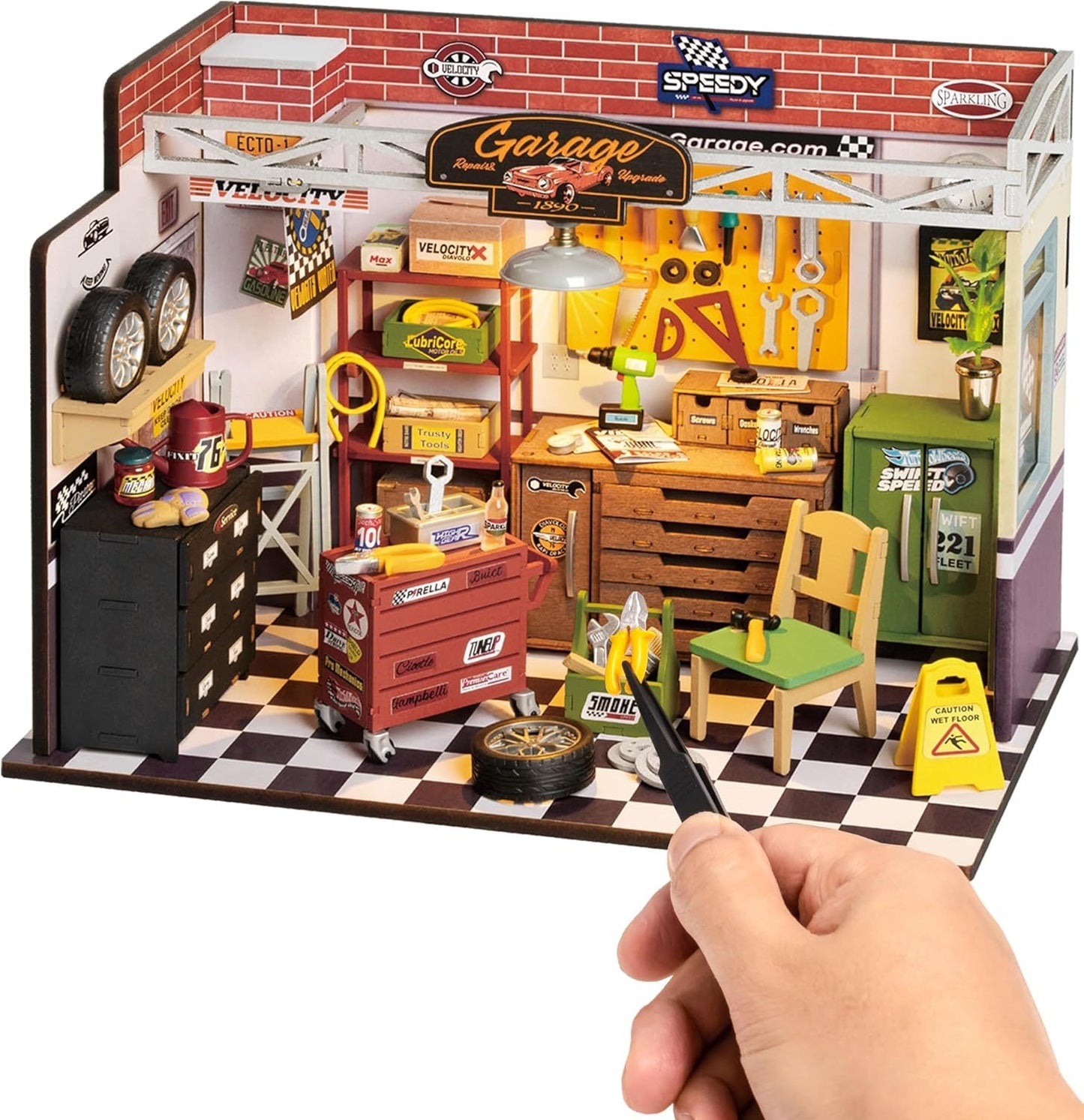 US Local ROBOTIME DIY Miniature House Kit Garage Workshop With Light, Wooden Dollhouse Model Building Kit For Adults And Children, Holiday Birthday Gifts For Boys Girls DG165
