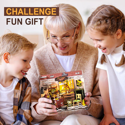 US Local ROBOTIME DIY Miniature House Kit Garage Workshop With Light, Wooden Dollhouse Model Building Kit For Adults And Children, Holiday Birthday Gifts For Boys Girls DG165