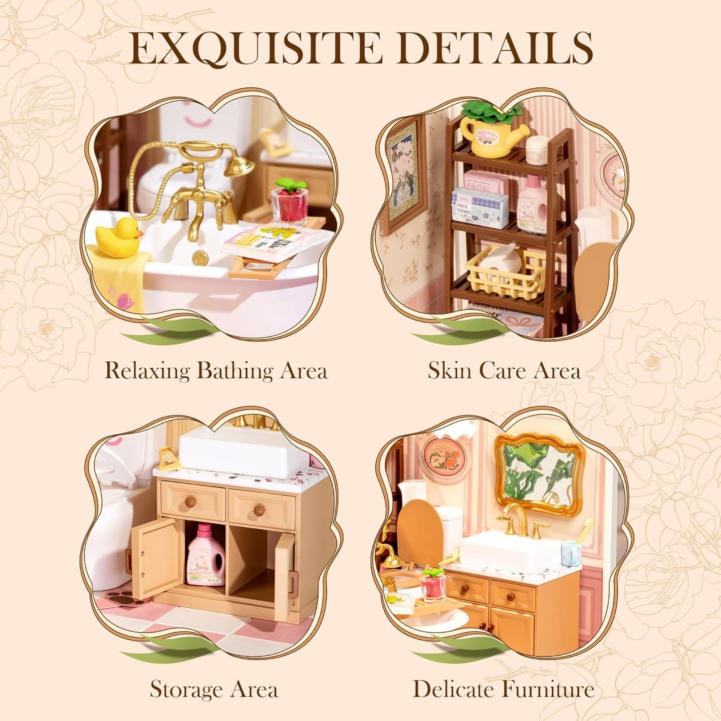 US Local ROBOTIME DIY Miniature House Kit Dollhouse Model Building Craft Kit Birthday Creative Gifts For Adults Kids Girls Boys Pop-Bubble Bathroom