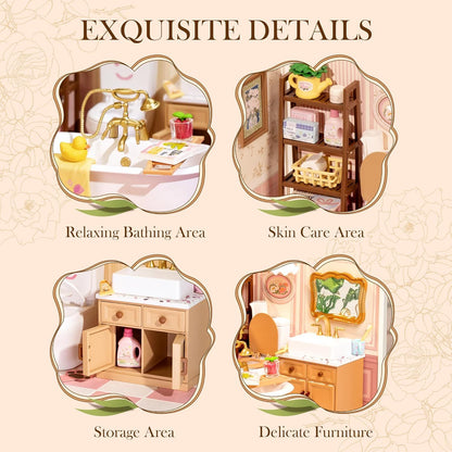US Local ROBOTIME DIY Miniature House Kit Dollhouse Model Building Craft Kit Birthday Creative Gifts For Adults Kids Girls Boys Pop-Bubble Bathroom