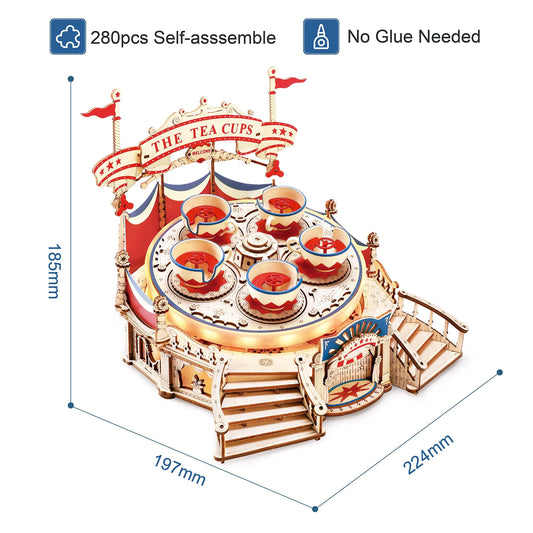 US Local Robotime RokrTilt-A-Whirl DIY Music Box Building Block Amusement Park Series For Kids Adults Easy Assembly 3D Wooden Puzzle EA04