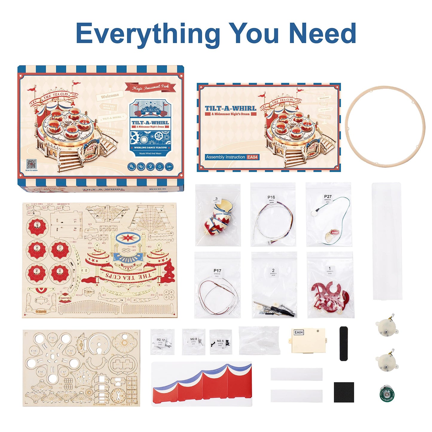 US Local Robotime RokrTilt-A-Whirl DIY Music Box Building Block Amusement Park Series For Kids Adults Easy Assembly 3D Wooden Puzzle EA04