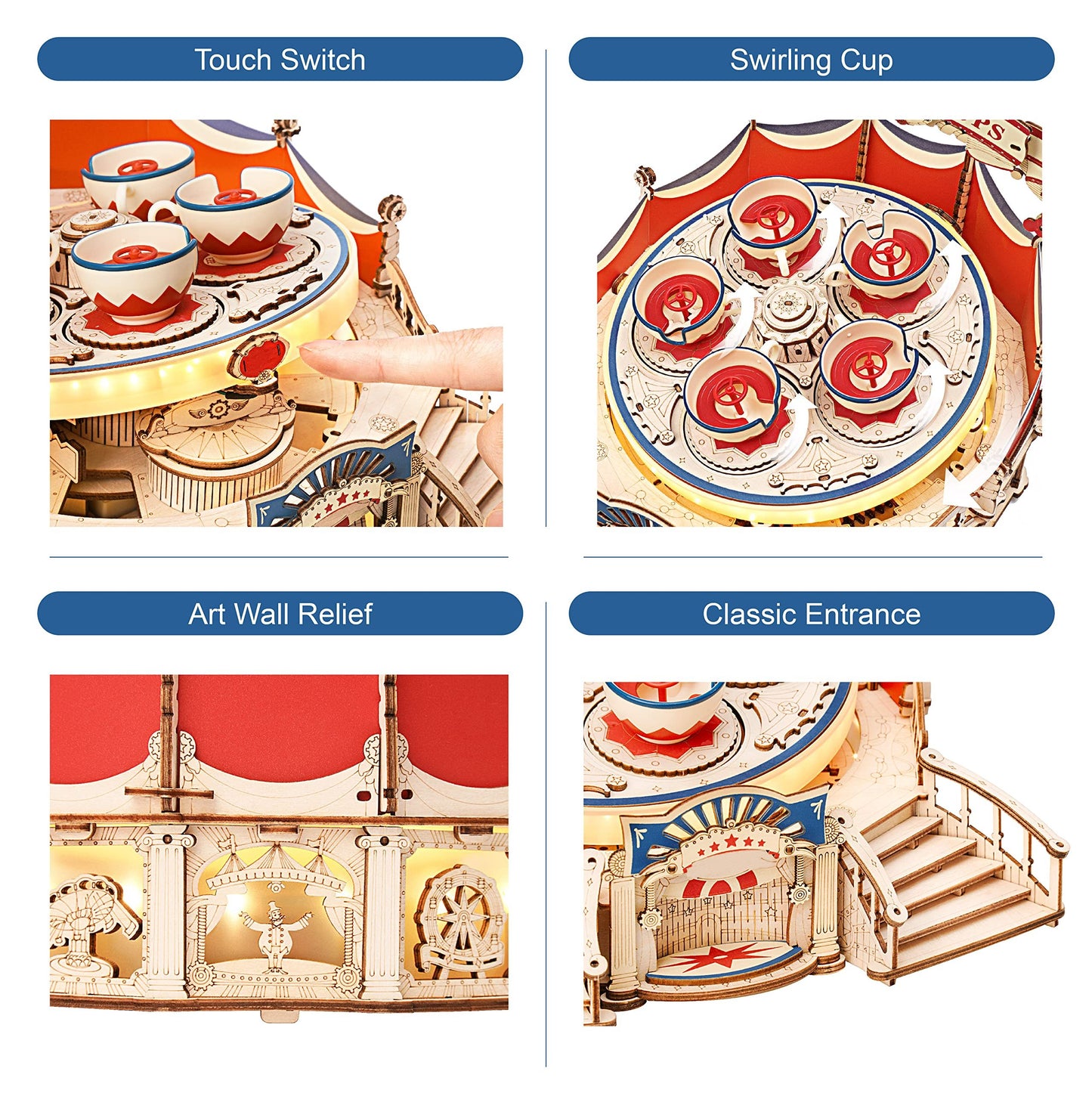 US Local Robotime RokrTilt-A-Whirl DIY Music Box Building Block Amusement Park Series For Kids Adults Easy Assembly 3D Wooden Puzzle EA04