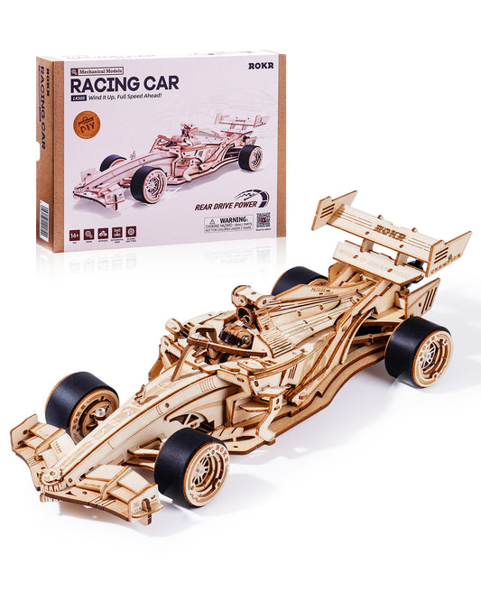 US Local ROBOTIME 3D Wooden Puzzle Racing Car Model Kits With Mechanical Roaring Engine