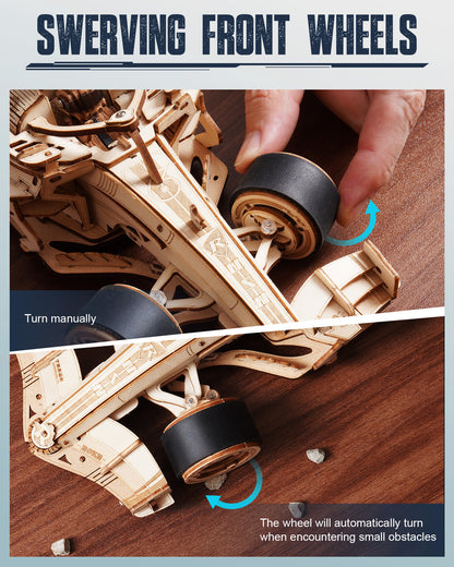 US Local ROBOTIME 3D Wooden Puzzle Racing Car Model Kits With Mechanical Roaring Engine