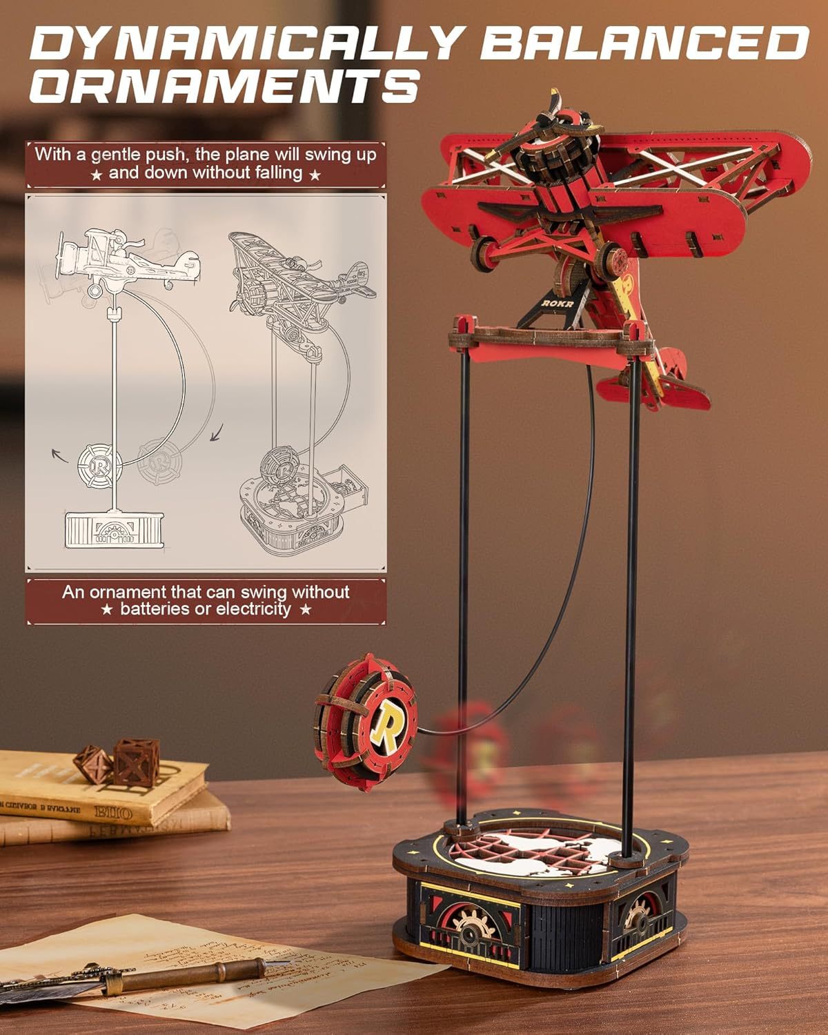 US Local ROKR 3D Wooden Puzzle Kit - Gravity Swing Series Gladiator Fighter With Moving Mechanism, Challenging DIY Building Project For Adult Model Enthusiasts