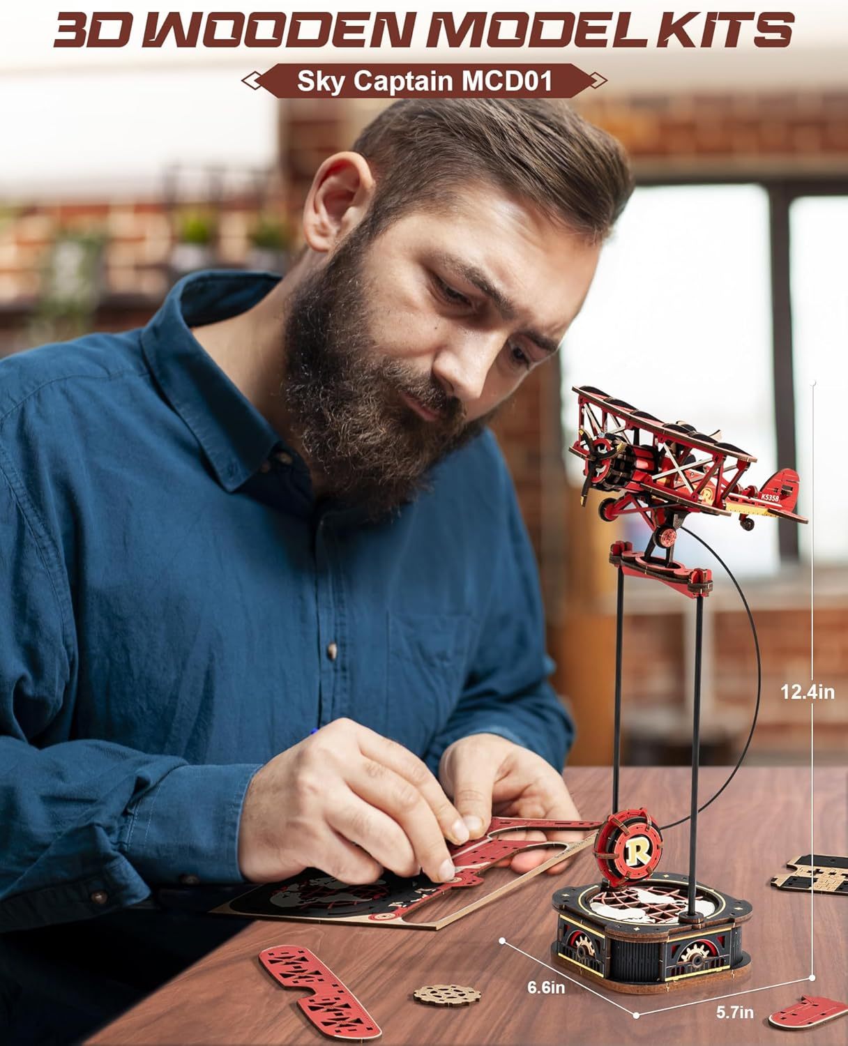 US Local ROKR 3D Wooden Puzzle Kit - Gravity Swing Series Gladiator Fighter With Moving Mechanism, Challenging DIY Building Project For Adult Model Enthusiasts