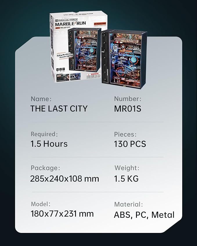 US Local ROBOTIME 3D Puzzle Model Kit To Build Last City, Marble Run LED Glow In The Dark MR01S