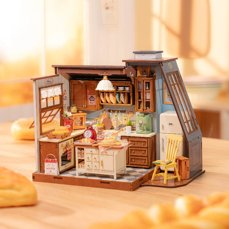 US Local Rolife Mini Dollhouse Kit - DIY 3D Puzzle Baking Kitchen & Book Nook, Creative Craft For Adults Teens, Miniature Model Building, Unique Gift For Women
