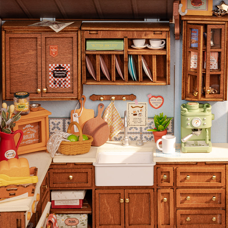 US Local Rolife Mini Dollhouse Kit - DIY 3D Puzzle Baking Kitchen & Book Nook, Creative Craft For Adults Teens, Miniature Model Building, Unique Gift For Women