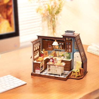 US Local Rolife Mini Dollhouse Kit - DIY 3D Puzzle Baking Kitchen & Book Nook, Creative Craft For Adults Teens, Miniature Model Building, Unique Gift For Women