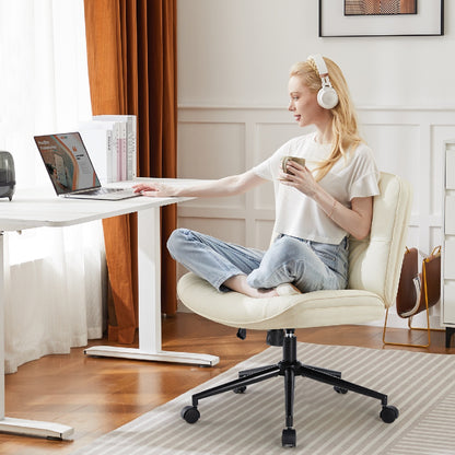 US Local Criss Cross Legged Chair, Armless Office Desk Wide Seat Wheels, Swivel Height Adjustable Comfy Computer Task Seating Modern Home Room