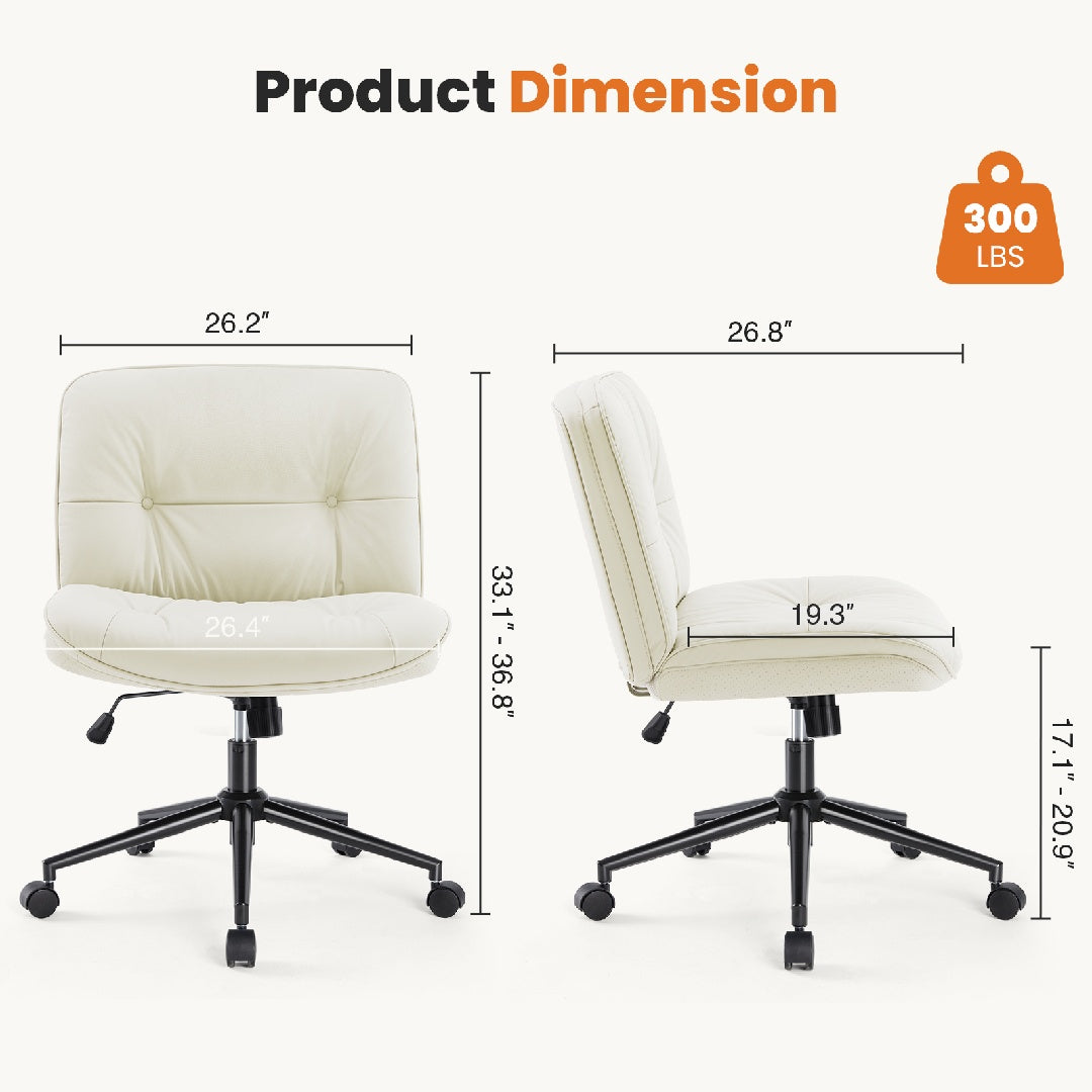 US Local Criss Cross Legged Chair, Armless Office Desk Wide Seat Wheels, Swivel Height Adjustable Comfy Computer Task Seating Modern Home Room
