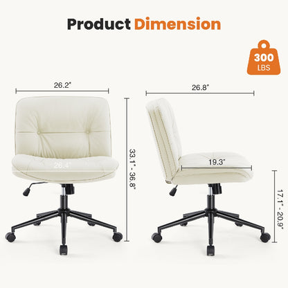 US Local Criss Cross Legged Chair, Armless Office Desk Wide Seat Wheels, Swivel Height Adjustable Comfy Computer Task Seating Modern Home Room