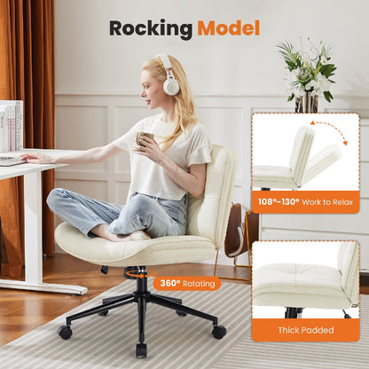 US Local Criss Cross Legged Chair, Armless Office Desk Wide Seat Wheels, Swivel Height Adjustable Comfy Computer Task Seating Modern Home Room