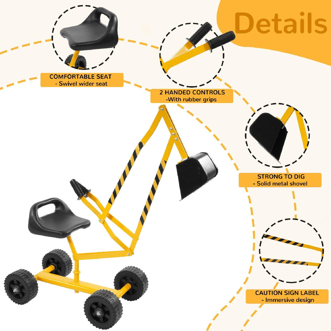 US Local Only Supports Self Pickup Kids Excavator Ride On Toys, Beach Toys Outdoor Sandbox Toy Excavator, Steel Excavator Crane Rotates 360 Degrees With Stable Base- Yellow