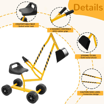 US Local Only Supports Self Pickup Kids Excavator Ride On Toys, Beach Toys Outdoor Sandbox Toy Excavator, Steel Excavator Crane Rotates 360 Degrees With Stable Base- Yellow