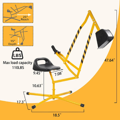 US Local Only Supports Self Pickup Kids Excavator Ride On Toys, Beach Toys Outdoor Sandbox Toy Excavator, Steel Excavator Crane Rotates 360 Degrees With Stable Base- Yellow